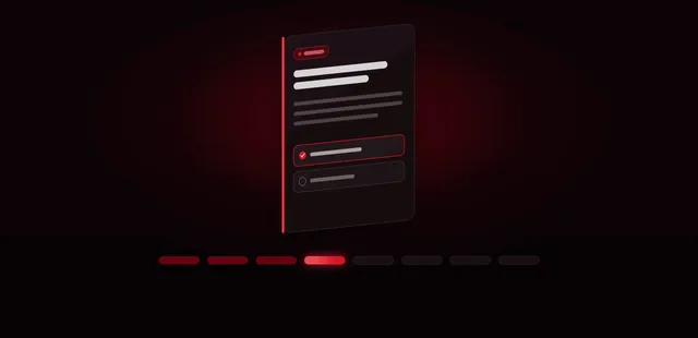 A micro-course card with a segmented progress bar, one segment highlighted, in One Eleven brand red on black.